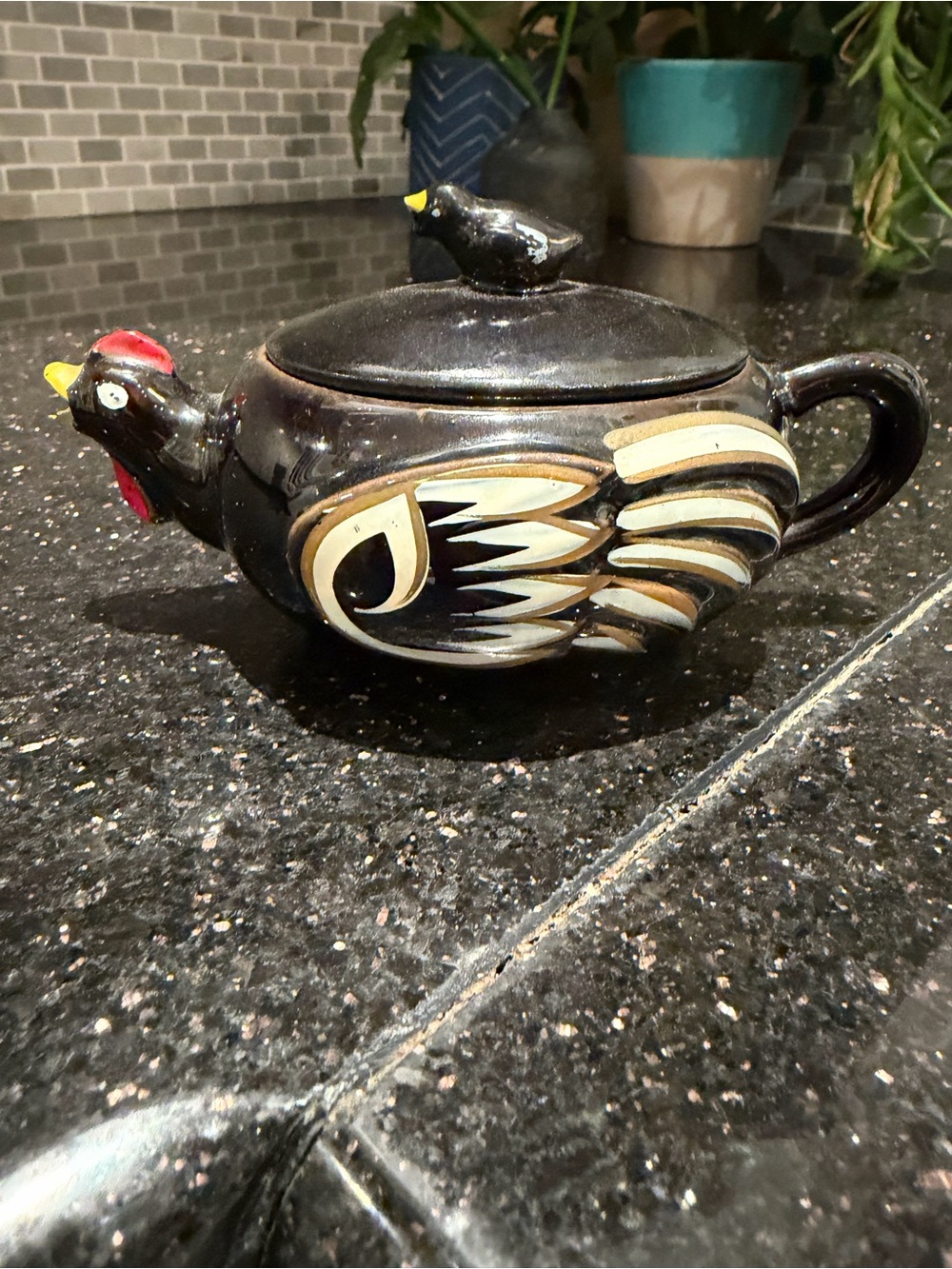 Vintage Mini Rooster Redware Royal Japan Teapot